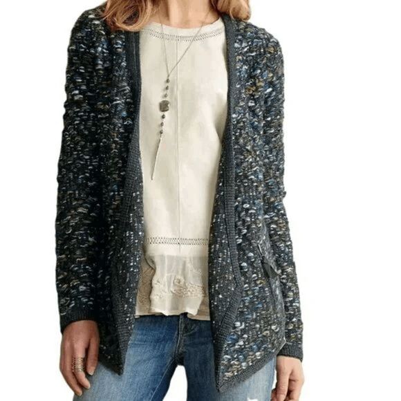 Anthropologie Keavy Chunky Knit Wool Blend Cardigan Sweater Grey Multi Size XS - Picture 2 of 9